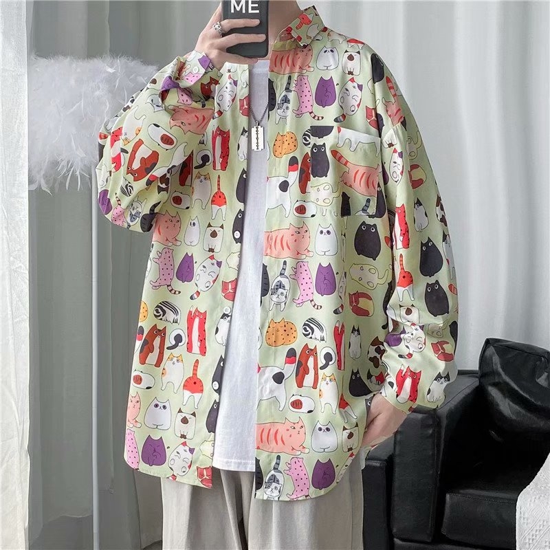 Jarná a jesenná trendy značka ins Retro Ruffian Handsome s dlhým rukávom a kvetinovým vzorom Pánske japonské voľné tričko s dlhým rukávom, hip-hopová pouličná bunda