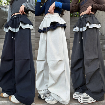 Poiste kevad- ja sügisesed laia säärega cargo-püksid 2025. aasta sügisstiilis ruudulised püksid vanematele lastele ja tüdrukutele, Zhuzhou Zhili laste riided