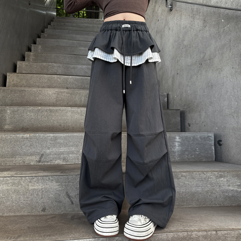 Poiste kevad- ja sügisesed laia säärega cargo-püksid 2025. aasta sügisstiilis ruudulised püksid vanematele lastele ja tüdrukutele, Zhuzhou Zhili laste riided