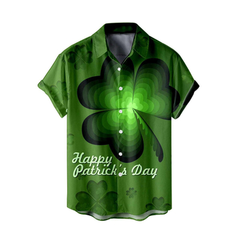 2025 Ανδρικό Καλοκαιρινό Νέο Πουκάμισο 3D Εκτύπωση Μόδα Casual Πράσινη Σειρά Χαλαρό Πουκάμισο με Κοντά Μανίκια