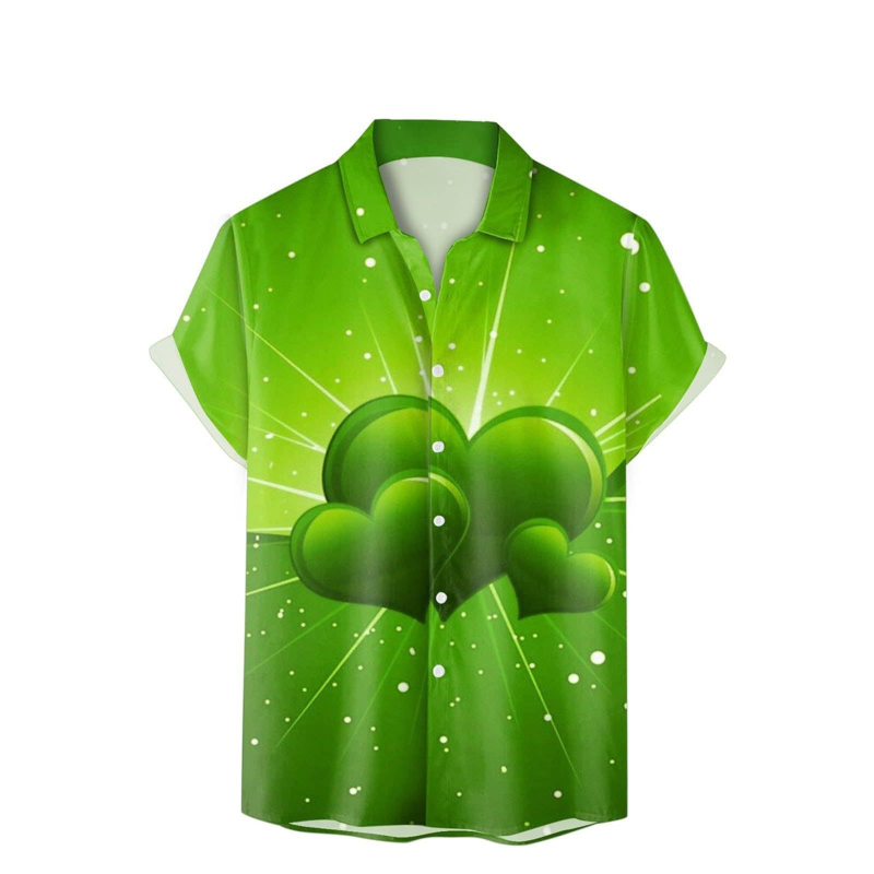 2025 Tricou de vară pentru bărbați, imprimare 3D, modă casual, seria verde, cămașă cu mânecă scurtă, vrac