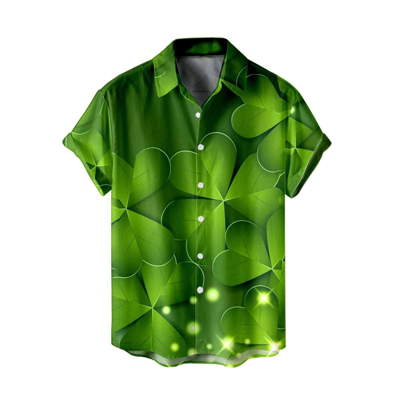 2025 Tricou de vară pentru bărbați, imprimare 3D, modă casual, seria verde, cămașă cu mânecă scurtă, vrac