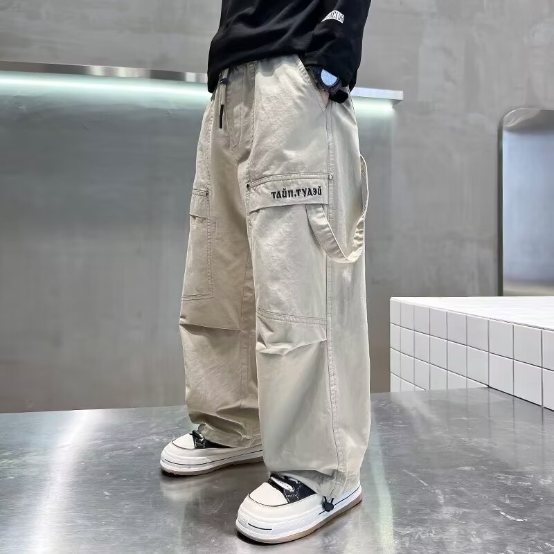 Salopete pentru copii, pantaloni largi de primăvară și vară, pantaloni casual frumoși din bumbac 2025, pantaloni de primăvară pentru copii de mărime medie și mare, subțiri