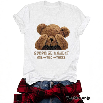 Amazon Independent Station Bear SURPRISE MOMENT Tricou nou cu guler rotund, mânecă scurtă, ebay, casual, pentru femei