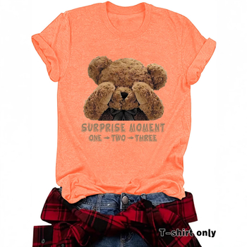 Amazon Independent Station Bear SURPRISE MOMENT Νέο μπλουζάκι με στρογγυλή λαιμόκοψη και φαρδιά γραμμή, κοντομάνικο, ebay, casual, γυναικείο