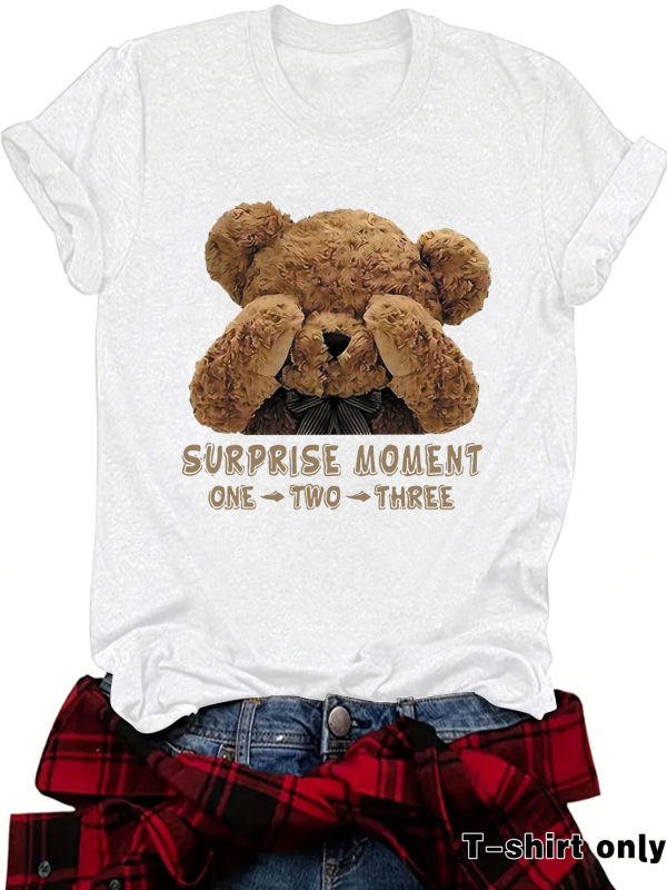 Amazon Independent Station Bear SURPRISE MOMENT Tricou nou cu guler rotund, mânecă scurtă, ebay, casual, pentru femei
