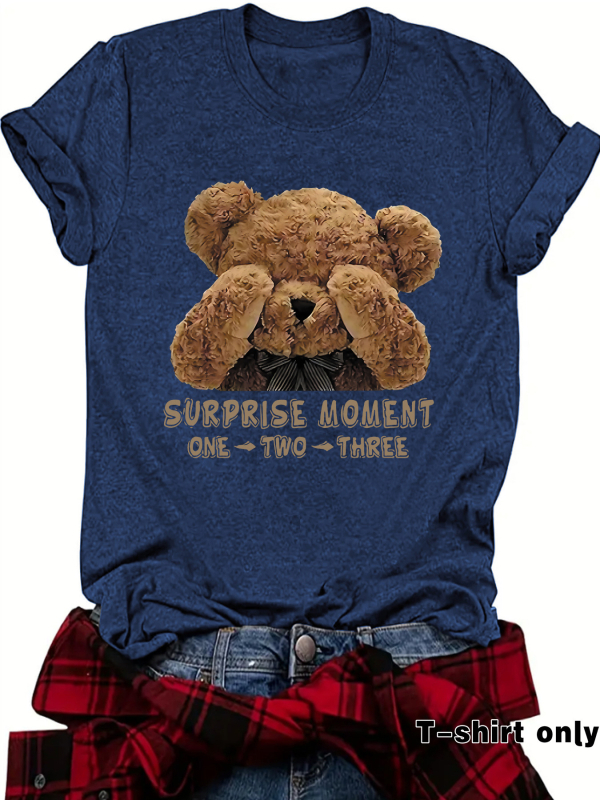 Amazon Independent Station Bear SURPRISE MOMENT Tricou nou cu guler rotund, mânecă scurtă, ebay, casual, pentru femei