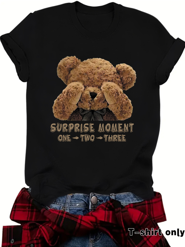 Amazon Independent Station Bear SURPRISE MOMENT Tricou nou cu guler rotund, mânecă scurtă, ebay, casual, pentru femei