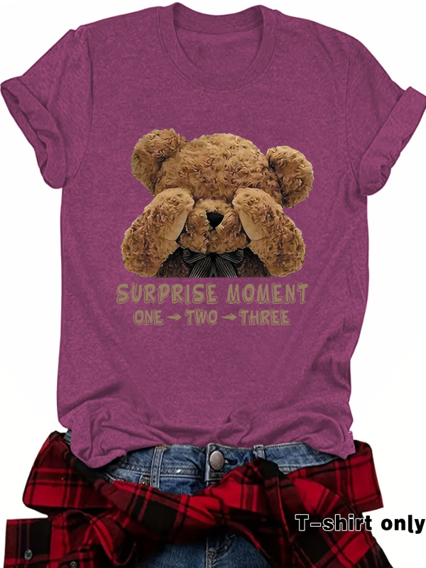 Amazon Independent Station Bear SURPRISE MOMENT Tricou nou cu guler rotund, mânecă scurtă, ebay, casual, pentru femei