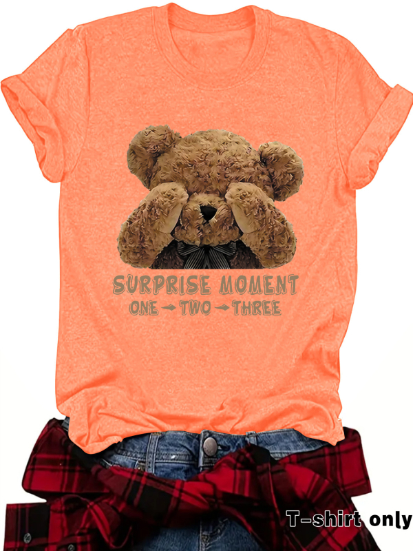 Amazon Independent Station Bear SURPRISE MOMENT Tricou nou cu guler rotund, mânecă scurtă, ebay, casual, pentru femei