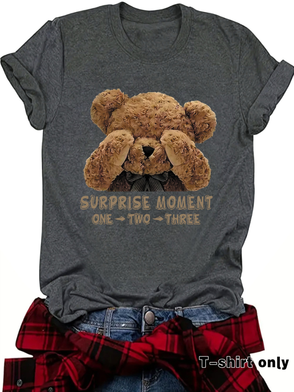 Amazon Independent Station Bear SURPRISE MOMENT Tricou nou cu guler rotund, mânecă scurtă, ebay, casual, pentru femei