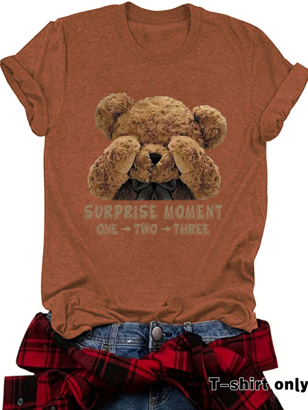 Amazon Independent Station Bear SURPRISE MOMENT Tricou nou cu guler rotund, mânecă scurtă, ebay, casual, pentru femei