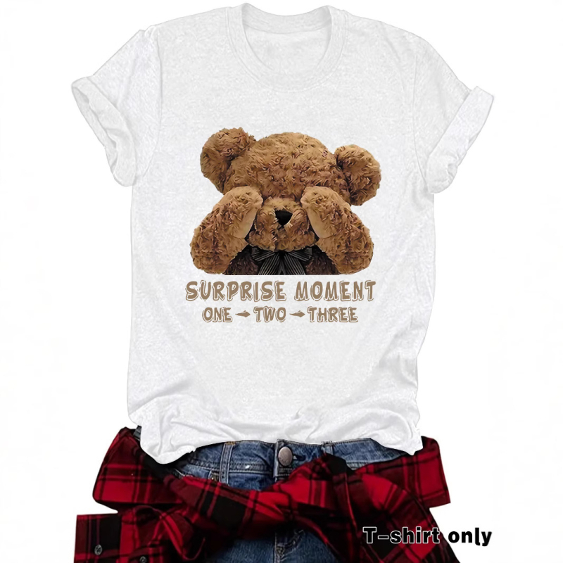 Amazon Independent Station Bear SURPRISE MOMENT Tricou nou cu guler rotund, mânecă scurtă, ebay, casual, pentru femei