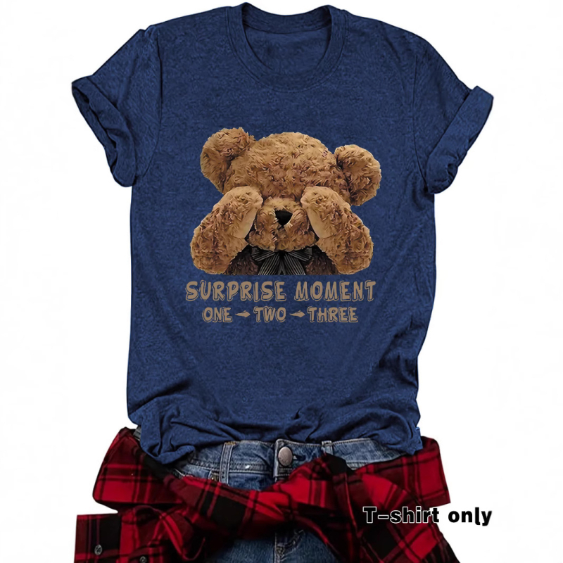 Amazon Independent Station Bear SURPRISE MOMENT Tricou nou cu guler rotund, mânecă scurtă, ebay, casual, pentru femei