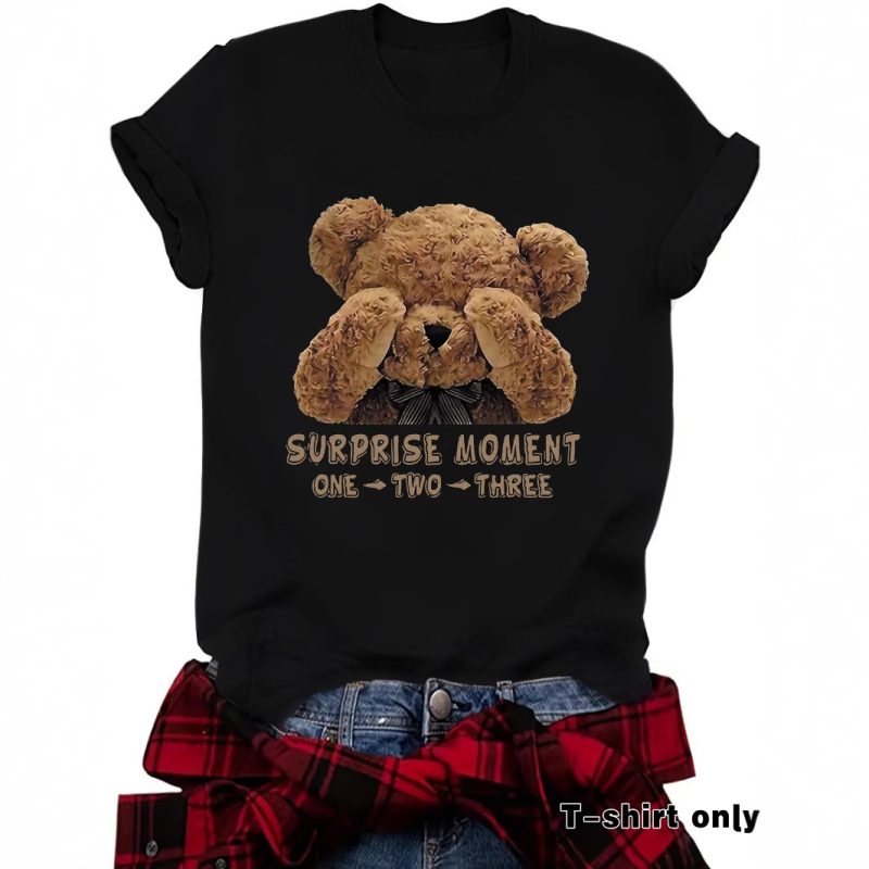 Amazon Independent Station Bear SURPRISE MOMENT Tricou nou cu guler rotund, mânecă scurtă, ebay, casual, pentru femei