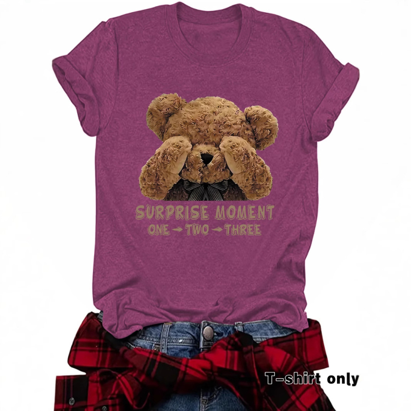 Amazon Independent Station Bear SURPRISE MOMENT Tricou nou cu guler rotund, mânecă scurtă, ebay, casual, pentru femei