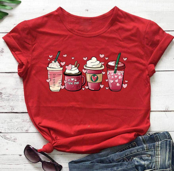 Tricou cu mânecă scurtă pentru femei, cu model alb-negru și stilou de Ziua Îndrăgostiților, comerț exterior european și american