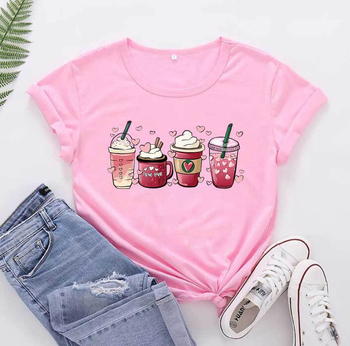 Tricou cu mânecă scurtă pentru femei, cu model alb-negru și stilou de Ziua Îndrăgostiților, comerț exterior european și american