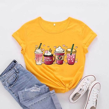 Tricou cu mânecă scurtă pentru femei, cu model alb-negru și stilou de Ziua Îndrăgostiților, comerț exterior european și american