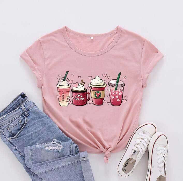 Tricou cu mânecă scurtă pentru femei, cu model alb-negru și stilou de Ziua Îndrăgostiților, comerț exterior european și american