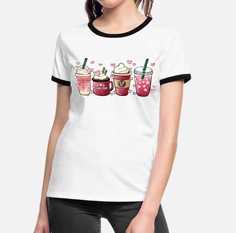 Tricou cu mânecă scurtă pentru femei, cu model alb-negru și stilou de Ziua Îndrăgostiților, comerț exterior european și american