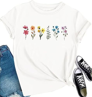 Γυναικείο μπλουζάκι με στάμπα και σχέδιο λουλουδιών Amazon Independent Wish AliExpress για μεγάλα μεγέθη