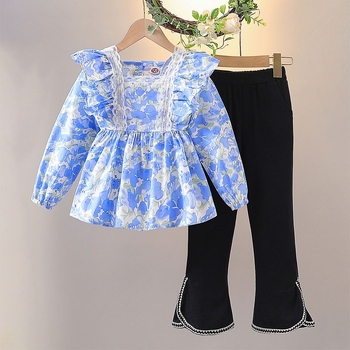 Момичешки ризи Есенни дрехи 2025 Нов стил Блузи с дълъг ръкав с флорални мотиви Бебешки ризи с дълъг ръкав в стил принцеса Горещ стил