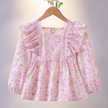 Момичешки ризи Есенни дрехи 2025 Нов стил Блузи с дълъг ръкав с флорални мотиви Бебешки ризи с дълъг ръкав в стил принцеса Горещ стил