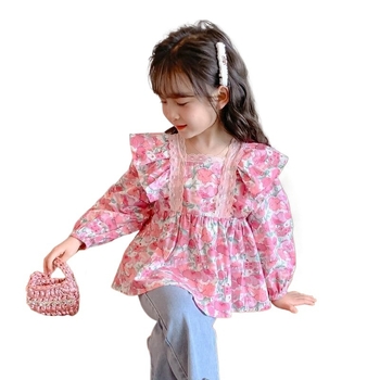 Момичешки ризи Есенни дрехи 2025 Нов стил Блузи с дълъг ръкав с флорални мотиви Бебешки ризи с дълъг ръкав в стил принцеса Горещ стил