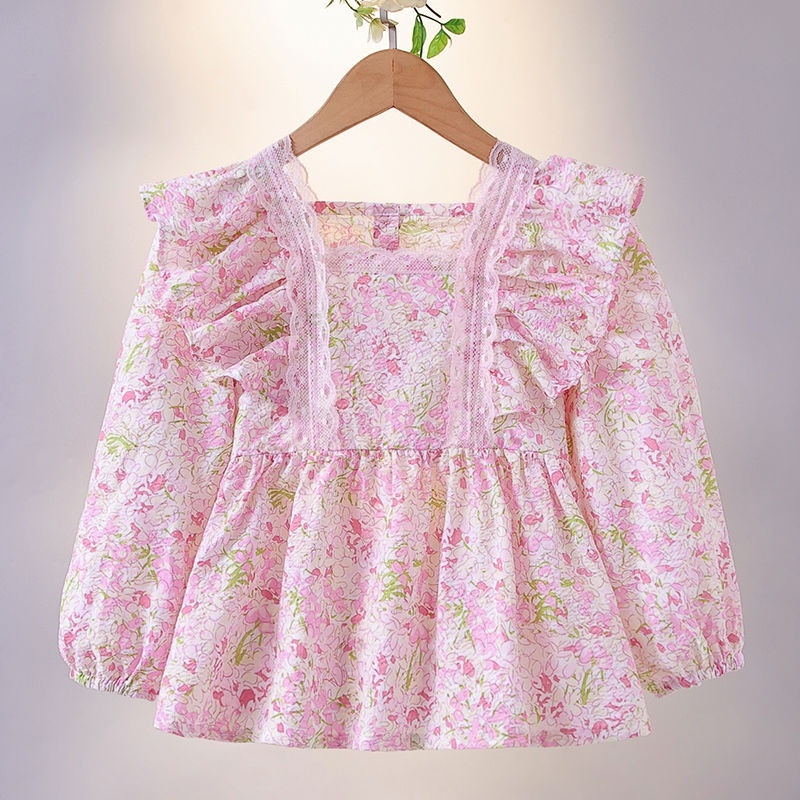 Момичешки ризи Есенни дрехи 2025 Нов стил Блузи с дълъг ръкав с флорални мотиви Бебешки ризи с дълъг ръкав в стил принцеса Горещ стил