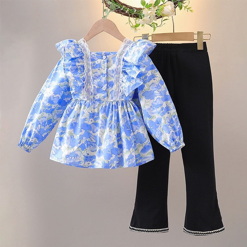 Момичешки ризи Есенни дрехи 2025 Нов стил Блузи с дълъг ръкав с флорални мотиви Бебешки ризи с дълъг ръкав в стил принцеса Горещ стил