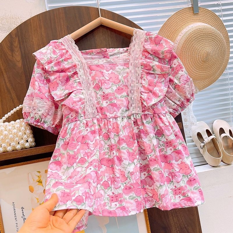 Момичешки ризи Есенни дрехи 2025 Нов стил Блузи с дълъг ръкав с флорални мотиви Бебешки ризи с дълъг ръкав в стил принцеса Горещ стил
