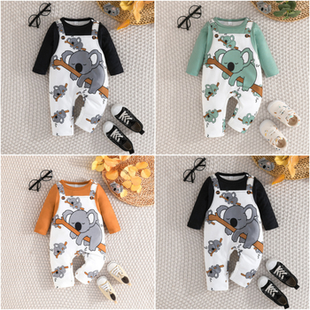 Prekogranični poseban proljetni i jesenski slatki kombinezon za bebe s lažnim dvodijelnim dizajnom i printom koale, dugonogi khayi