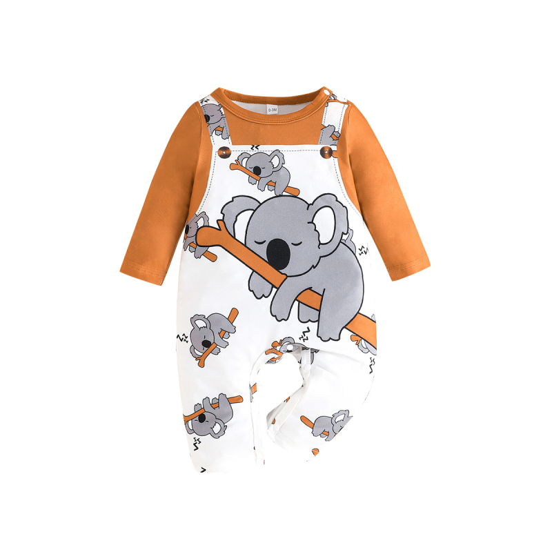 Prekogranični poseban proljetni i jesenski slatki kombinezon za bebe s lažnim dvodijelnim dizajnom i printom koale, dugonogi khayi