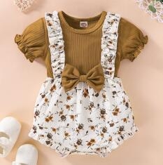 2022 Amazon Baby Children\'s Wear European and American Summer New Pit Strip Broken Flower Fake Two-Piece Briefs