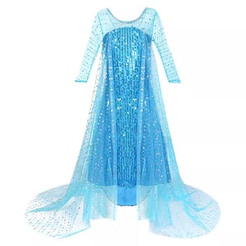 Рокля за момичета от Замръзналото кралство Елза, принцеса Елза с пайети и опашка, дълга рокля с цветна пелерина и детска рокля за фотография