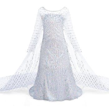 Рокля за момичета от Замръзналото кралство Елза, принцеса Елза с пайети и опашка, дълга рокля с цветна пелерина и детска рокля за фотография