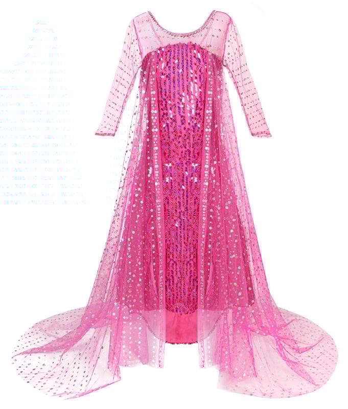 Рокля за момичета от Замръзналото кралство Елза, принцеса Елза с пайети и опашка, дълга рокля с цветна пелерина и детска рокля за фотография