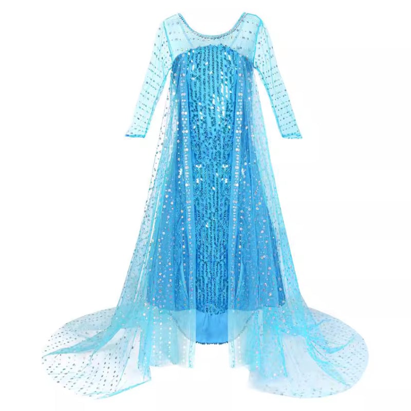Рокля за момичета от Замръзналото кралство Елза, принцеса Елза с пайети и опашка, дълга рокля с цветна пелерина и детска рокля за фотография