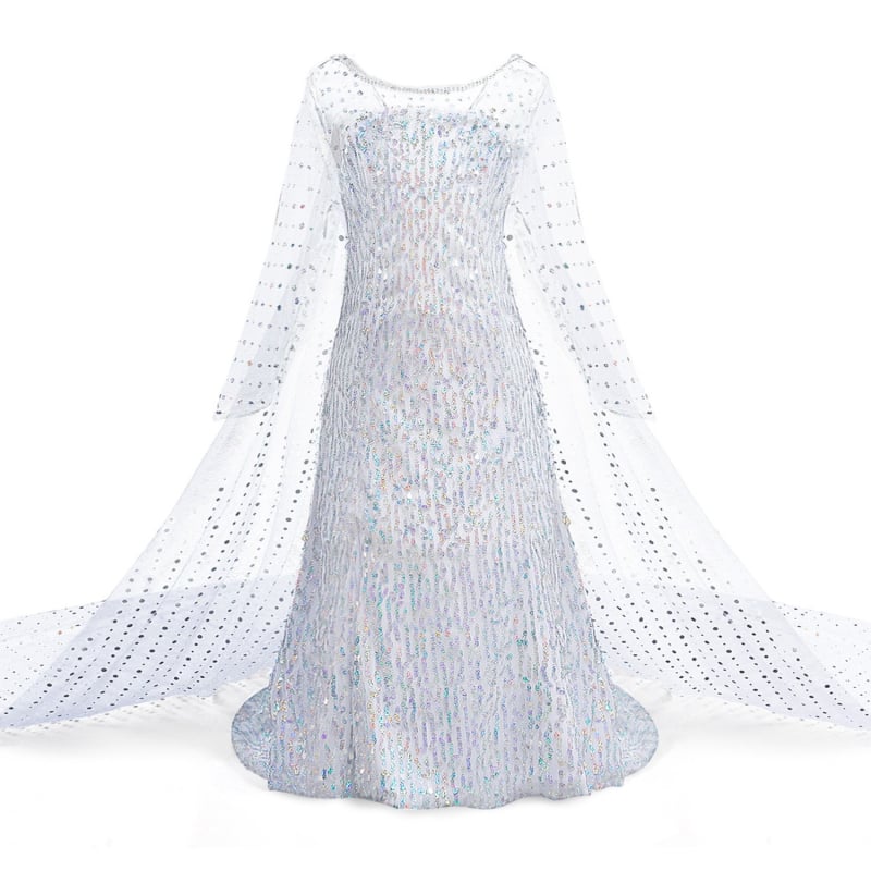 Рокля за момичета от Замръзналото кралство Елза, принцеса Елза с пайети и опашка, дълга рокля с цветна пелерина и детска рокля за фотография