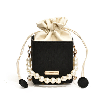 Γυναικεία τσάντα χειρός με μαργαριτάρια κορεατικού στιλ 2024, νέα μοντέρνα μικρή τετράγωνη τσάντα, μοντέρνα τσάντα ώμου με αλυσίδα, φθινοπωρινή καρό τσάντα κουβά