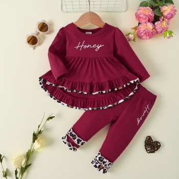 Φθινοπωρινό νέο τοπ με στρογγυλή λαιμόκοψη και παντελόνι, μωρουδιακό κοστούμι Western σε στυλ βρεφικού κοριτσιού