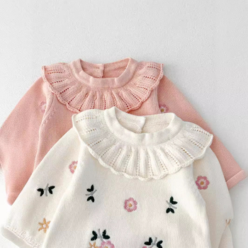 Kevad- ja sügisene tüdrukute beebitikitud rinnarevääriga kootud villane kampsun