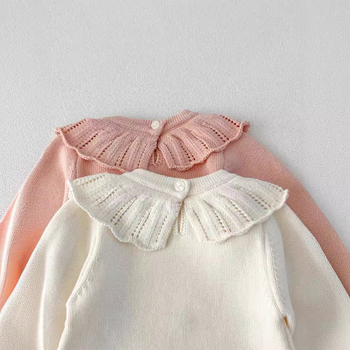 Kevad- ja sügisene tüdrukute beebitikitud rinnarevääriga kootud villane kampsun