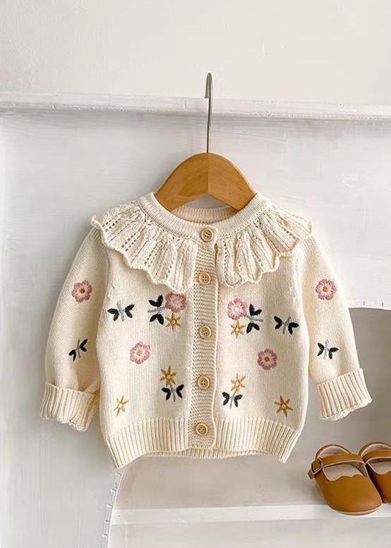 Kevad- ja sügisene tüdrukute beebitikitud rinnarevääriga kootud villane kampsun