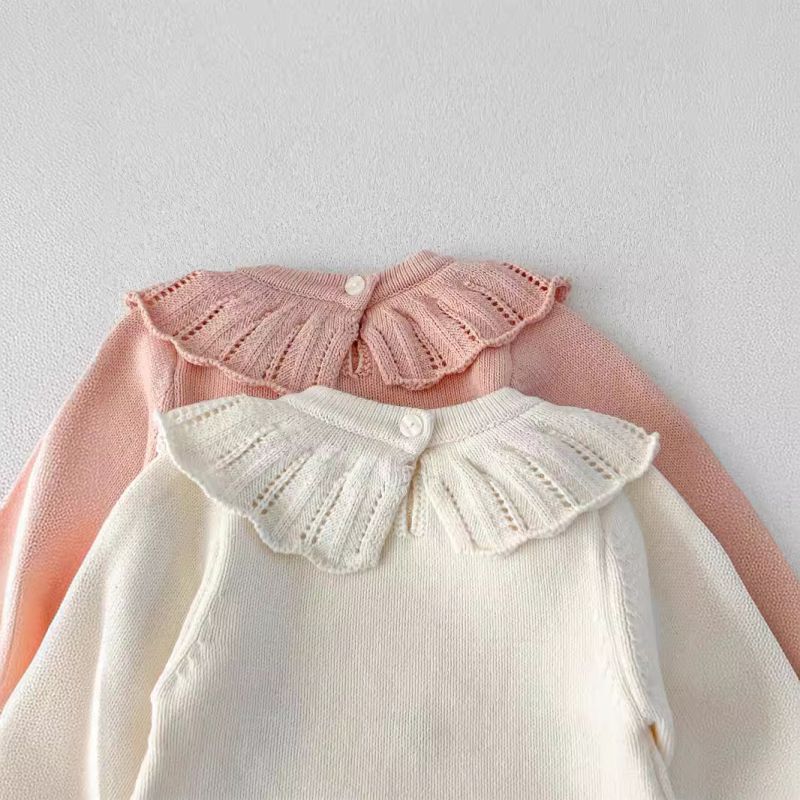 Kevad- ja sügisene tüdrukute beebitikitud rinnarevääriga kootud villane kampsun