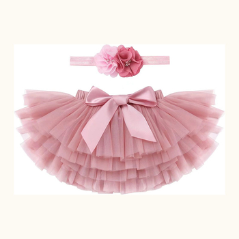 Mergaitės kūdikio tiulio sijonėlis su tarpvalstybiniu raštu ir dviejų dalių galvos gėlė