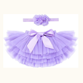 Mergaitės kūdikio tiulio sijonėlis su tarpvalstybiniu raštu ir dviejų dalių galvos gėlė