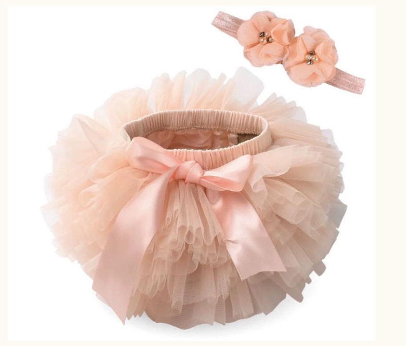 Mergaitės kūdikio tiulio sijonėlis su tarpvalstybiniu raštu ir dviejų dalių galvos gėlė