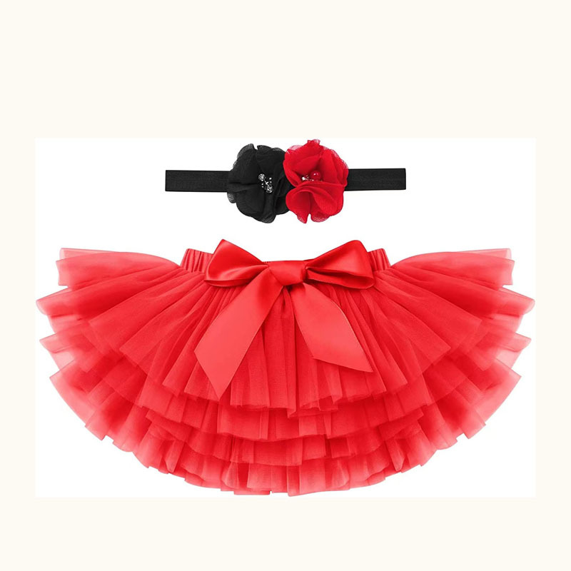 Mergaitės kūdikio tiulio sijonėlis su tarpvalstybiniu raštu ir dviejų dalių galvos gėlė